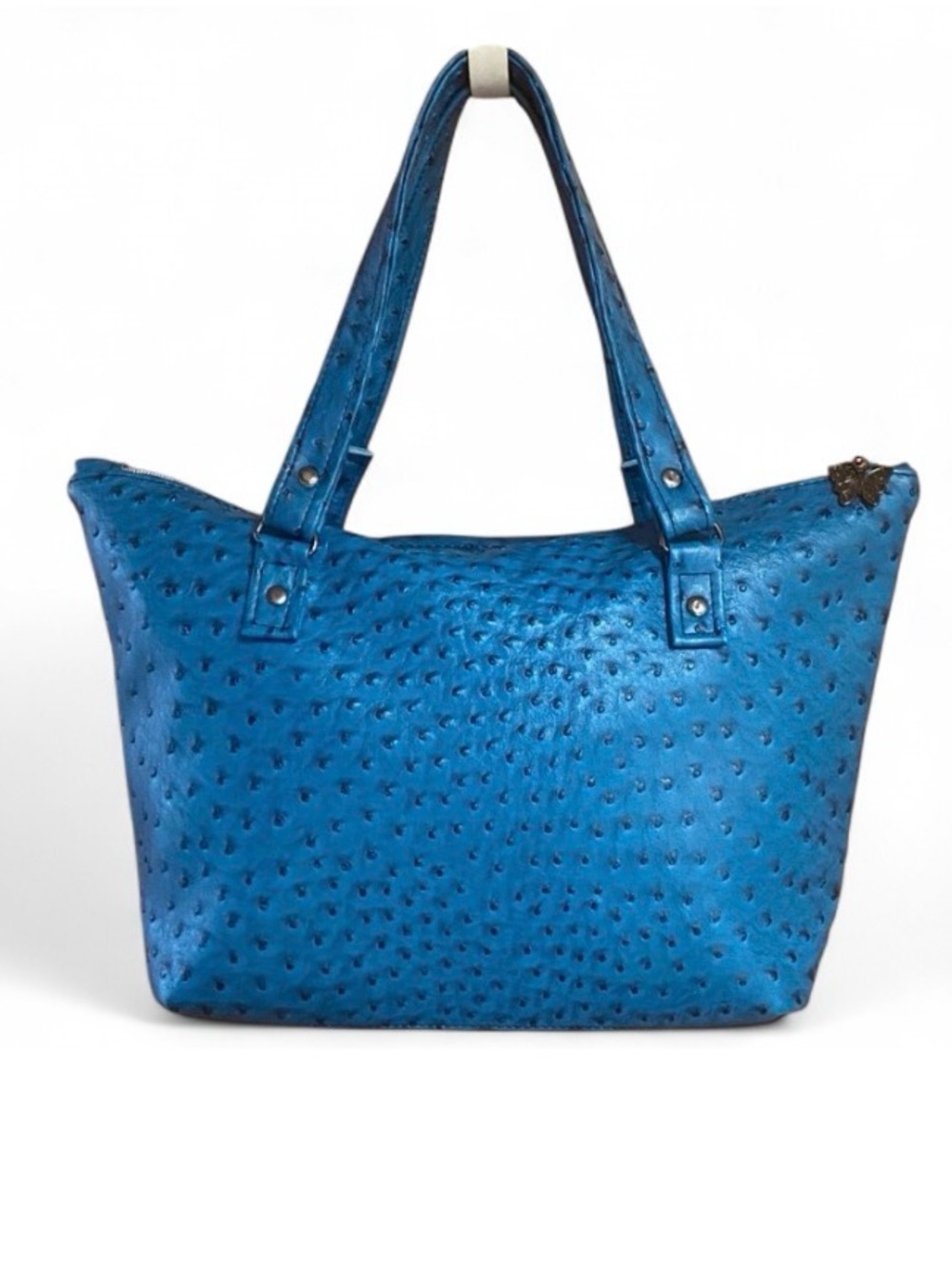 Faux Ostrich Embossed Teal
Blue Tote Bag Textured Faux Leather Handbag